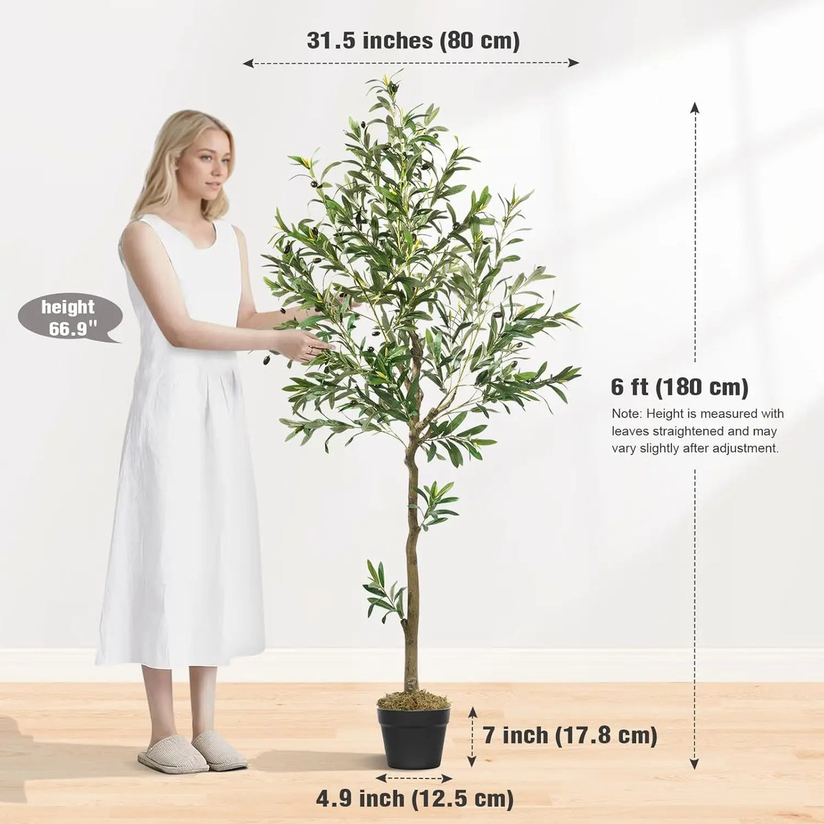 Lifelike Artificial Olive Tree in Black Pot with Natural Wood Trunk