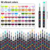 A set of acrylic markers displaying 60 vibrant colors arranged in a grid.