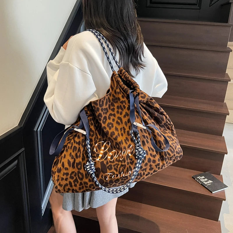 Oversized Leopardenmuster Velour-Einkaufstasche