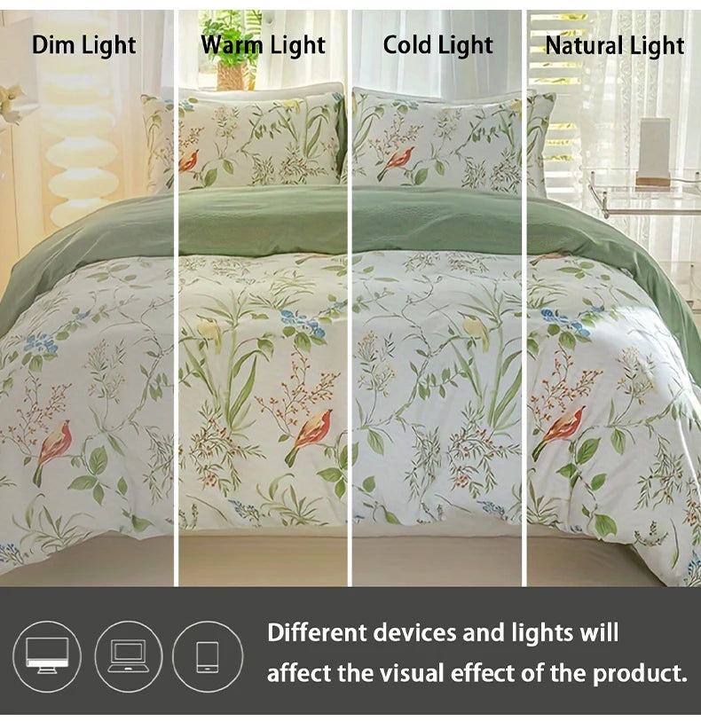Botanical Leaf Print Duvet Cover Set with Pillowcases