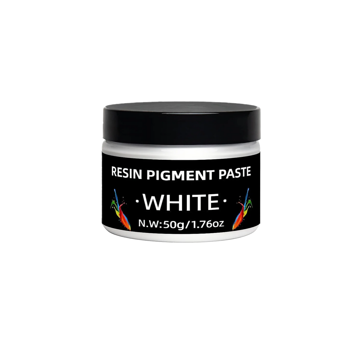 Jar of white resin pigment paste labeled as White Resin Pigment Paste, net weight 50g/1.76oz.