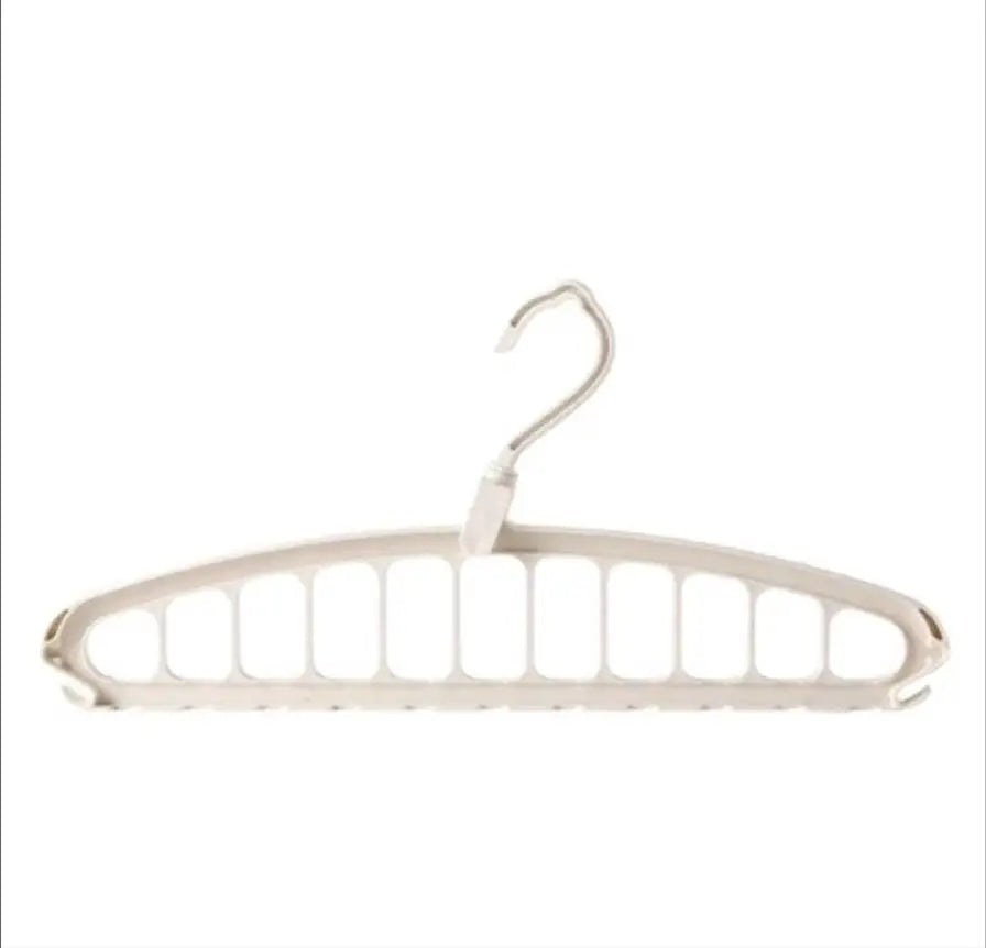 A white multi-layer space-saving closet organizer hanger with a hook.