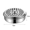 Stainless steel mosquito coil holder with a lid, featuring a perforated design and a 5.5cm height.