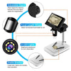 Adjustable LCD digital microscope with focal length wheel and LED lights for detailed inspection