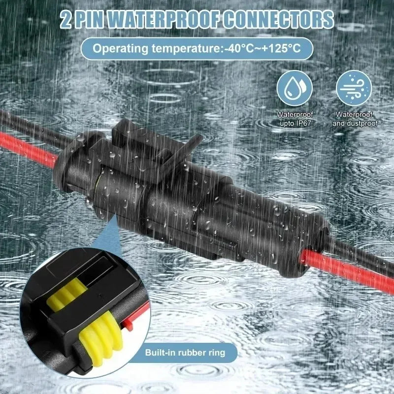 Waterproof 2-Pin Electrical Connector Kit with 16 AWG Wire