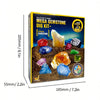 A box for a Mega Gemstone Dig Kit containing various real gemstones and excavation tools.