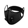 Black reusable dust mask with a mesh face covering and adjustable straps