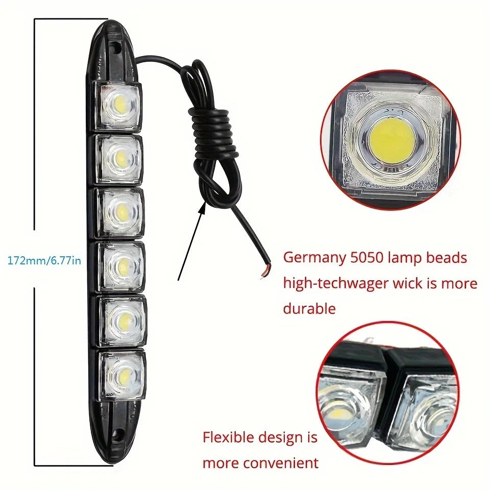 Universal Car LED Daytime Running Lights – Flexible 6-SMD Bulbs (White or Ice Blue, DC 12V)