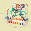 A wooden bead maze roller coaster toy featuring colorful beads and a counter mechanism.