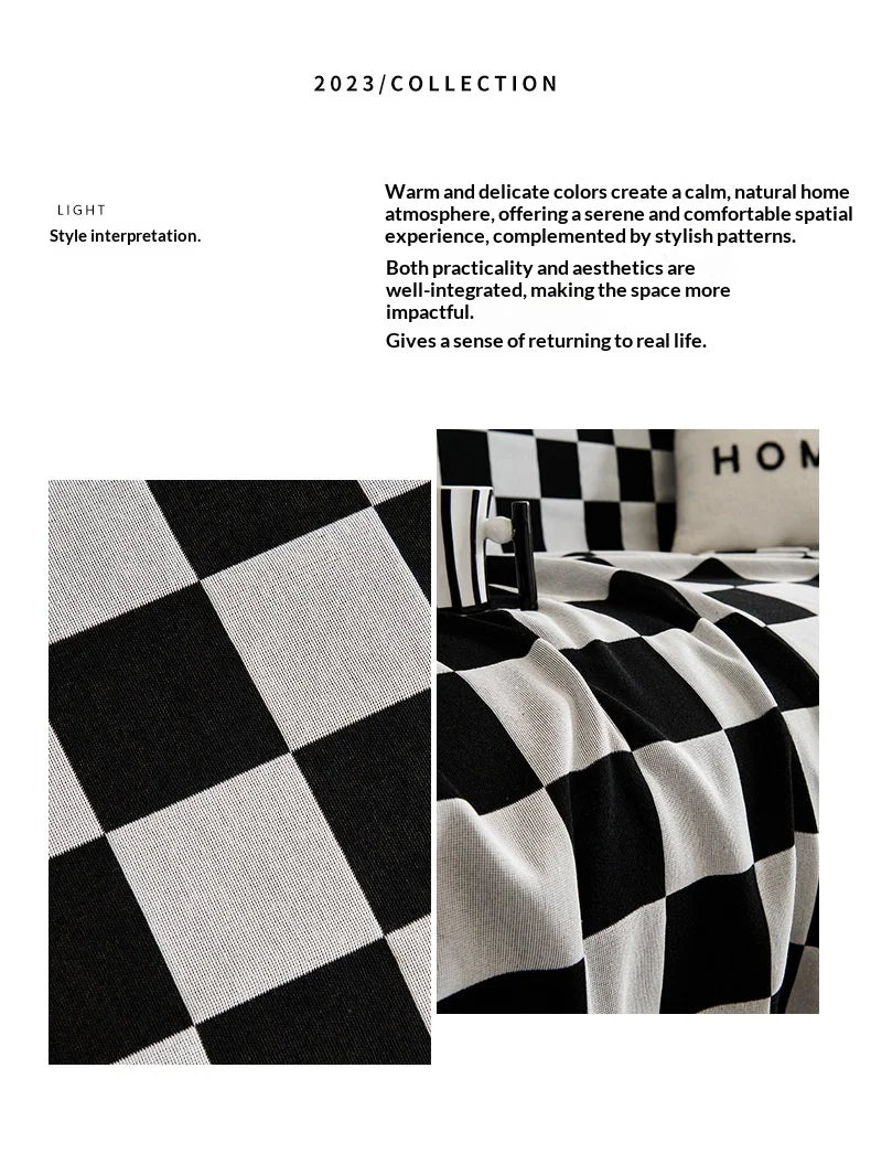 Checkerboard Jacquard Sofa Cover – Washable Nordic Style Slipcover