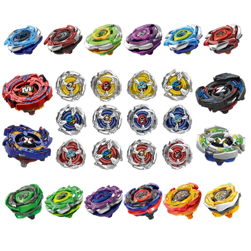 A collection of various precision metal spinning tops in different colors and designs.