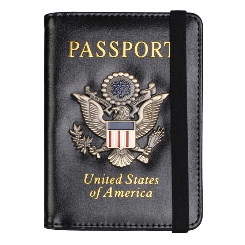 Classic PU Leather Passport Holder with US Flag Detail