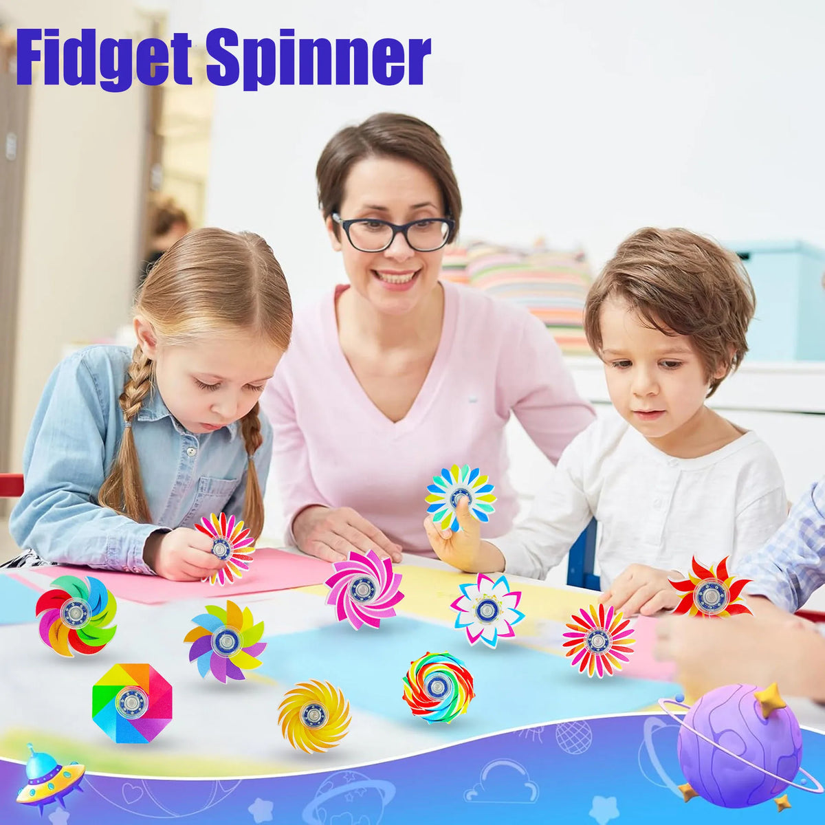 Rainbow Fidget Spinner Set – Sensory Stress Relief Toys for Kids and Adults