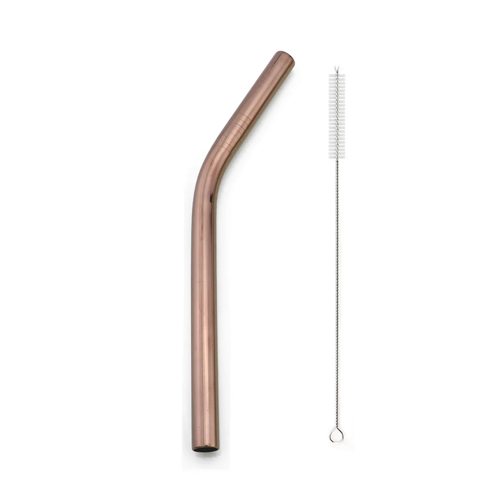 A reusable 304 stainless steel drinking straw with a cleaning brush.
