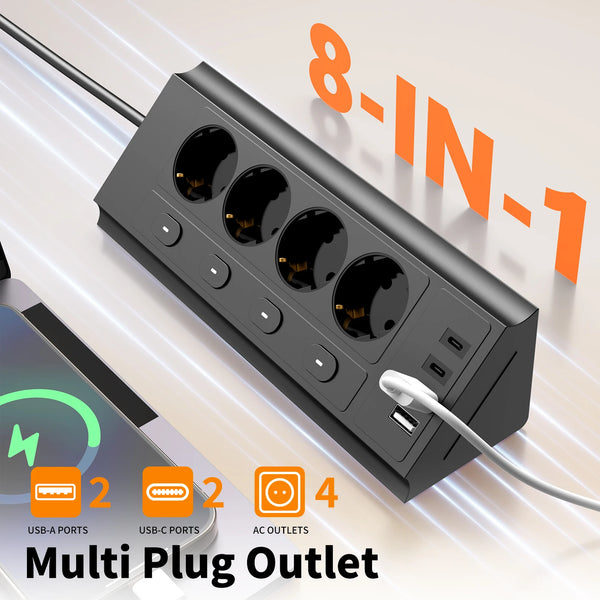 Corner Desktop Power Strip with Independent Switches and USB Ports
