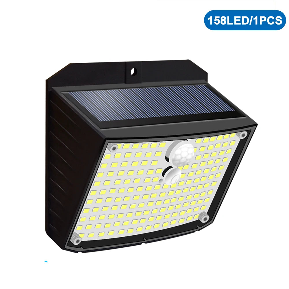 Black solar-powered security wall light with multiple LED lighting modes