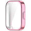 A pink Amazfit Bip 5 Unity protective TPU case shown in a clear display box.