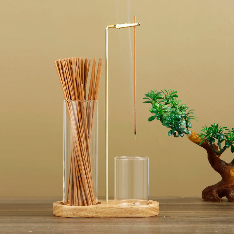 Dual Glass Incense Holder with Wooden Base
