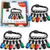A set of magnetic hex bit holders keychain with quick-release chucks in various colors like blue, gold, red, and green.