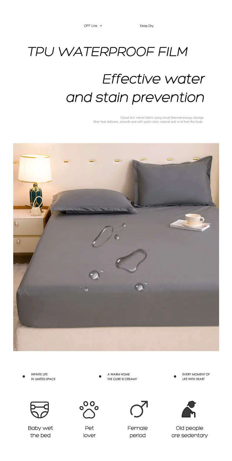 Waterproof Fitted Bed Sheet with 360-Degree Elastic Band