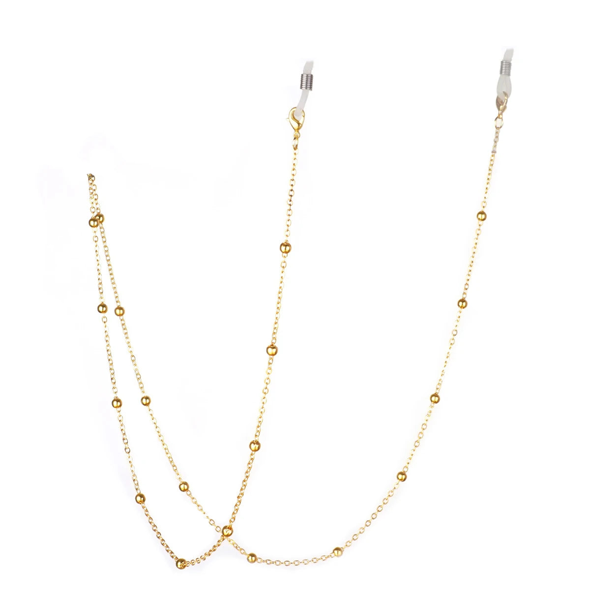 Gold chain necklace with a hollow pendant designed to look like stars and the moon