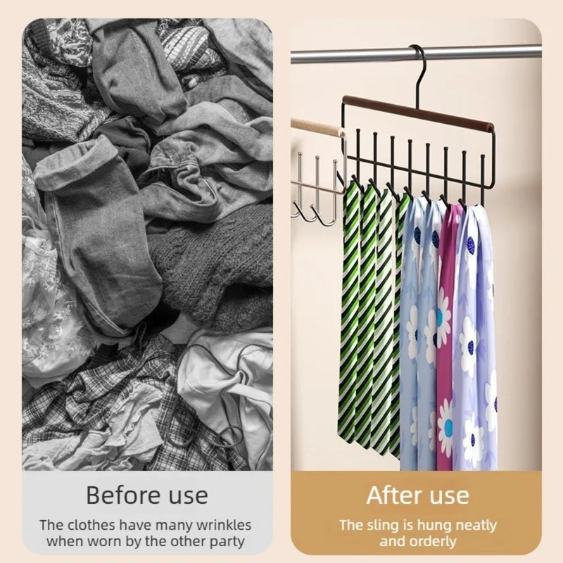 Wall-Mounted 8-Hook Organizer Rack (Iron & Wood)