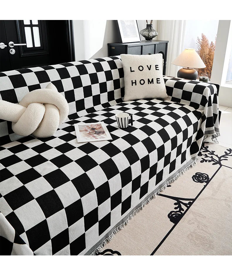 Checkerboard Jacquard Sofa Cover – Washable Nordic Style Slipcover