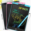 A black LCD writing tablet for kids displaying a Merry Christmas design with a green stylus pen.