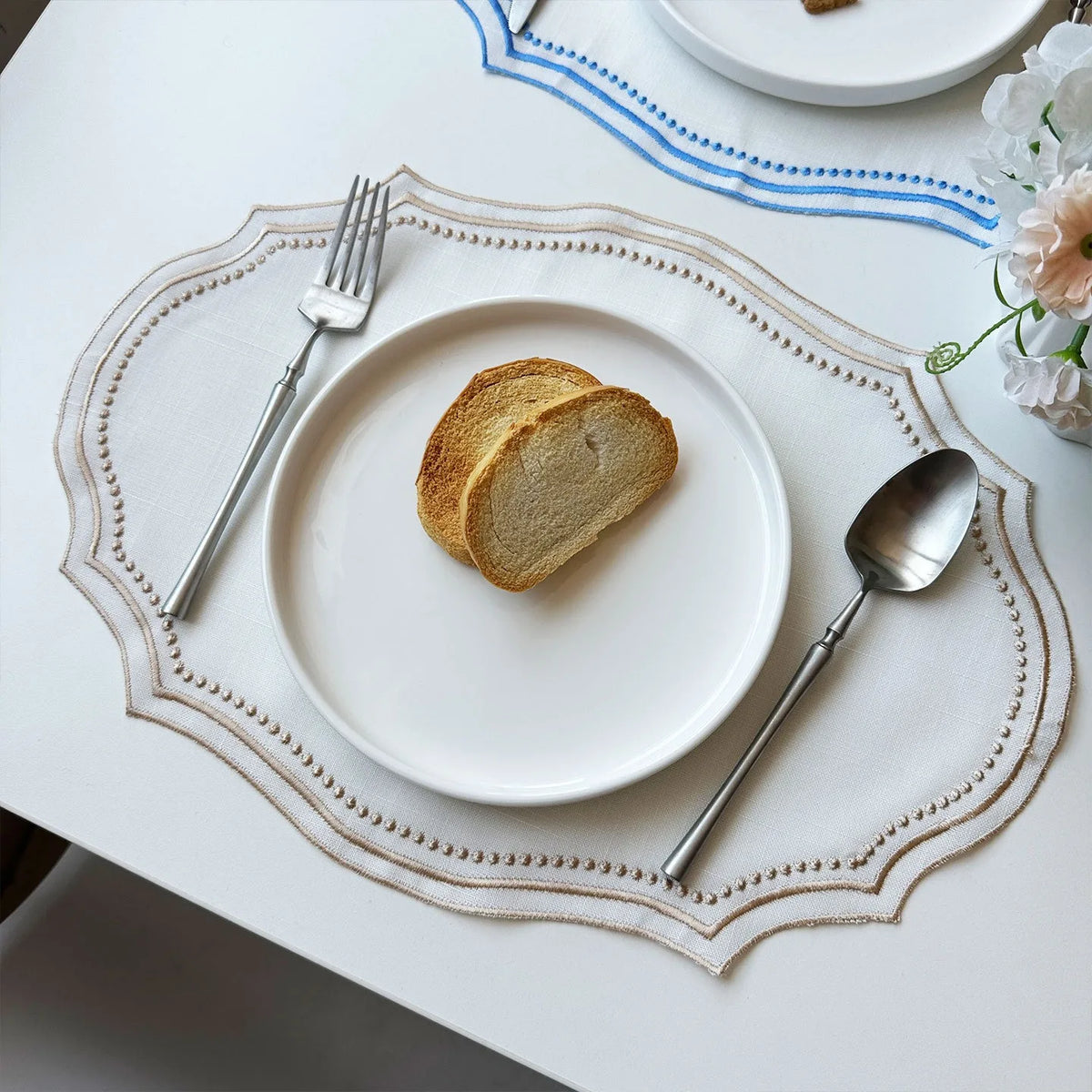 Embroidered Cotton-Linen Placemat Set – Elegant French Lace Table Decor