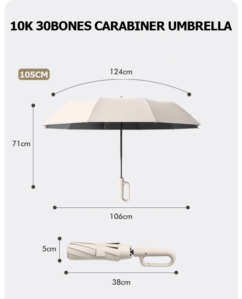 Auto Reverse-Folding Umbrella with Reflective Stripe & Carabiner Handle