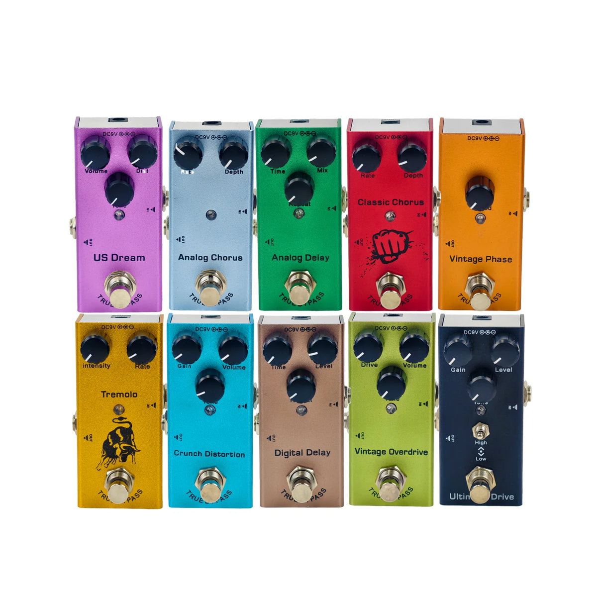 Compact Guitar Effects Pedal with 10 Classic Effect Modes