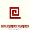 Red square design with a swirling pattern, representing multiple stitching effects.