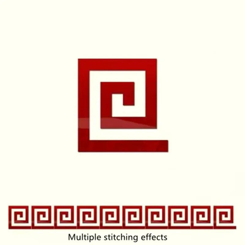 Red square design with a swirling pattern, representing multiple stitching effects.