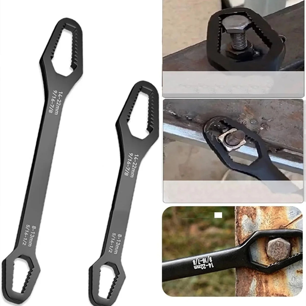 Self-Tightening Universal Wrench Set with Dual Heads