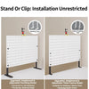 White desktop pegboard organizer shown standing and table-clamping types for unrestricted installation