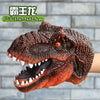 A realistic brown dinosaur hand puppet toy with sharp teeth and textured skin.