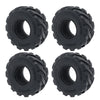 Four black soft rubber tires for 1/18 and 1/24 RC crawler cars shown from various angles