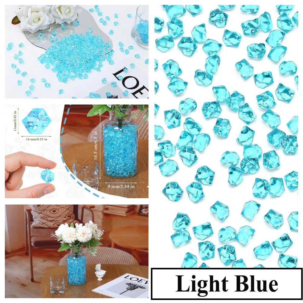 Light blue acrylic crushed ice gems for vase fillers and decor