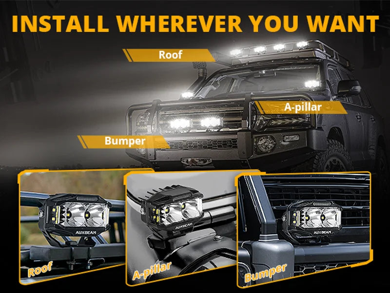 4 Inch LED Driving Lights with Amber DRL and Side Shooter