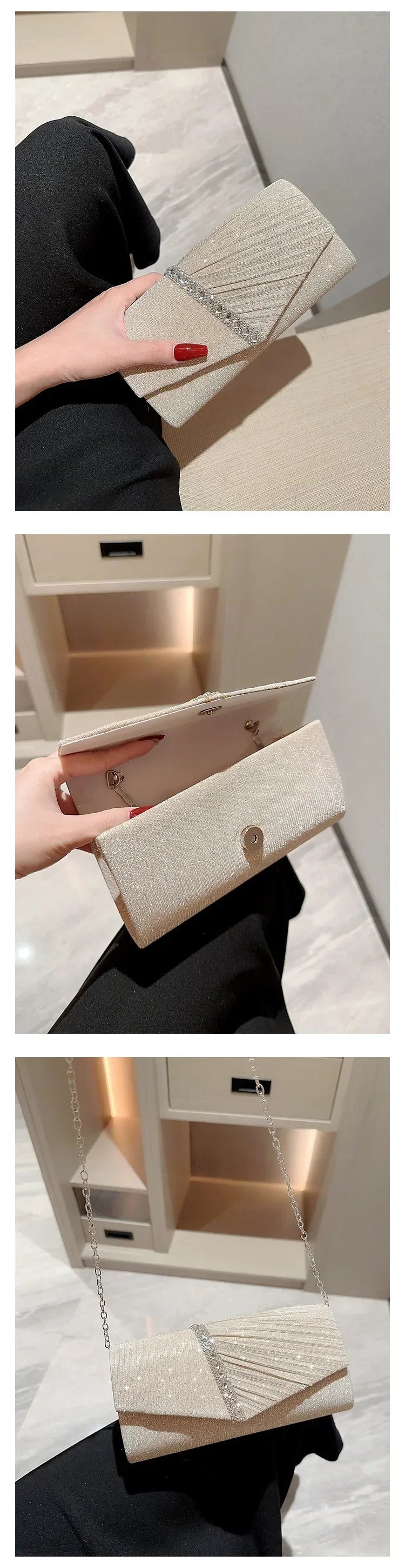 Glitter Envelope Clutch with Chain Strap