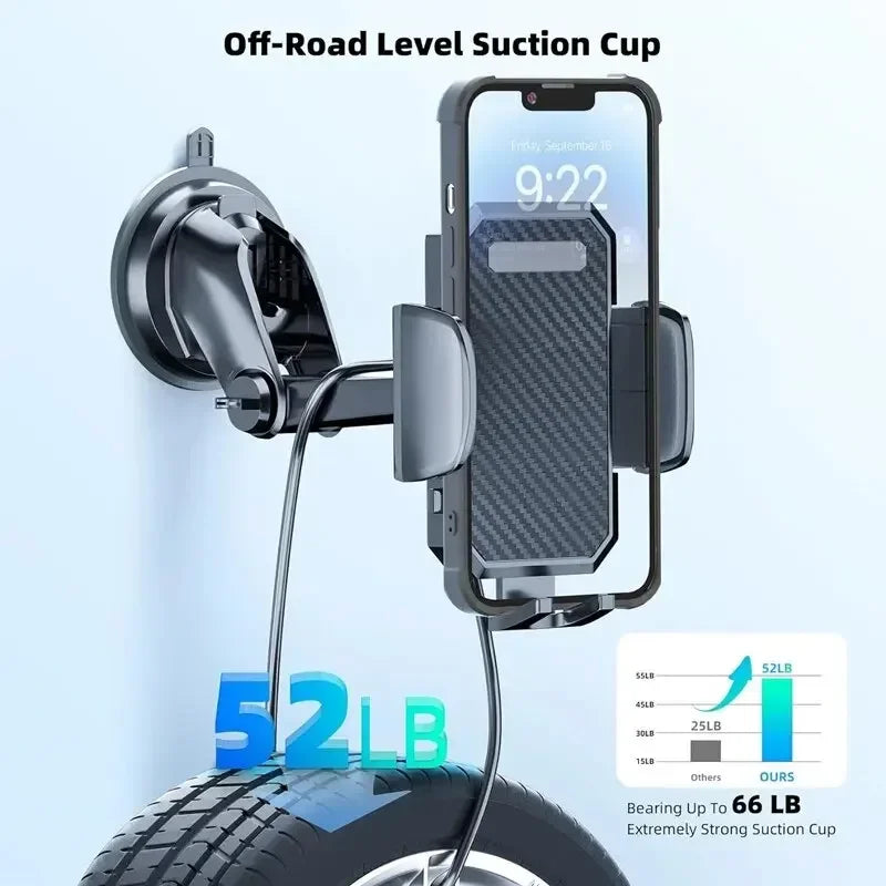 Off-road level suction cup for a phone mount attached to a tire