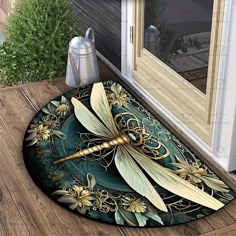 Half Circle Flower Print Non-Slip Entryway Mat