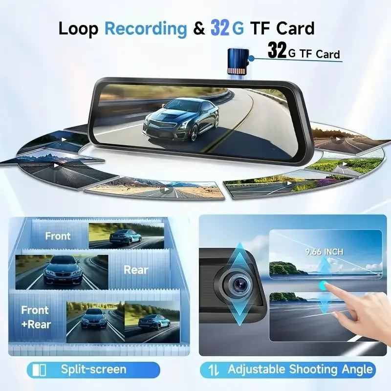 10-Inch Touchscreen Mirror Dash Cam with Front and Rear Cameras