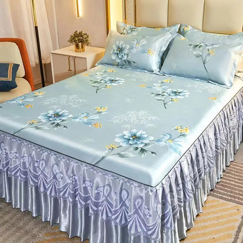 4-Piece Royal Blue Bedding Set with Bed Skirt and Pillow Covers