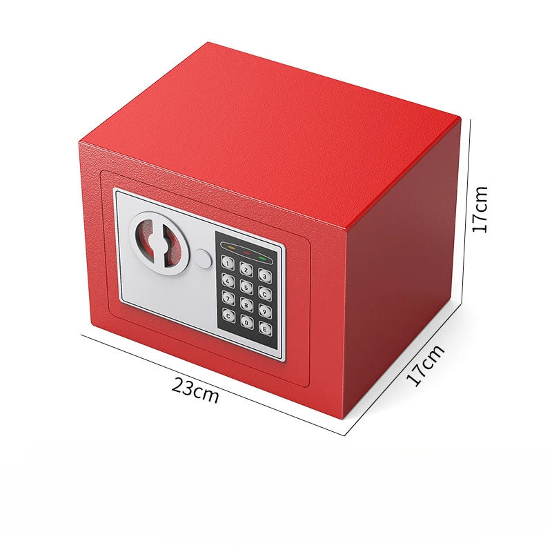 Boîte de sécurité numérique rouge avec clavier et serrure, vue de dessus.