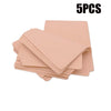 Five sheets of pink tattoo practice skin and thermal transfer paper stacked together.