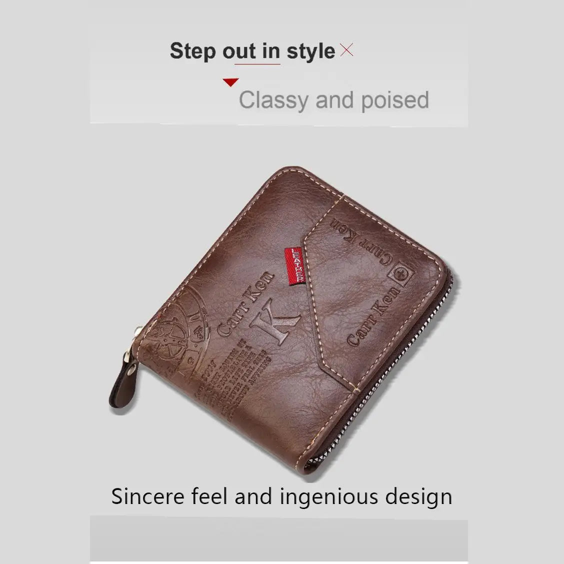 Men's Waxed Leather Bifold Wallet with All-Around Zipper