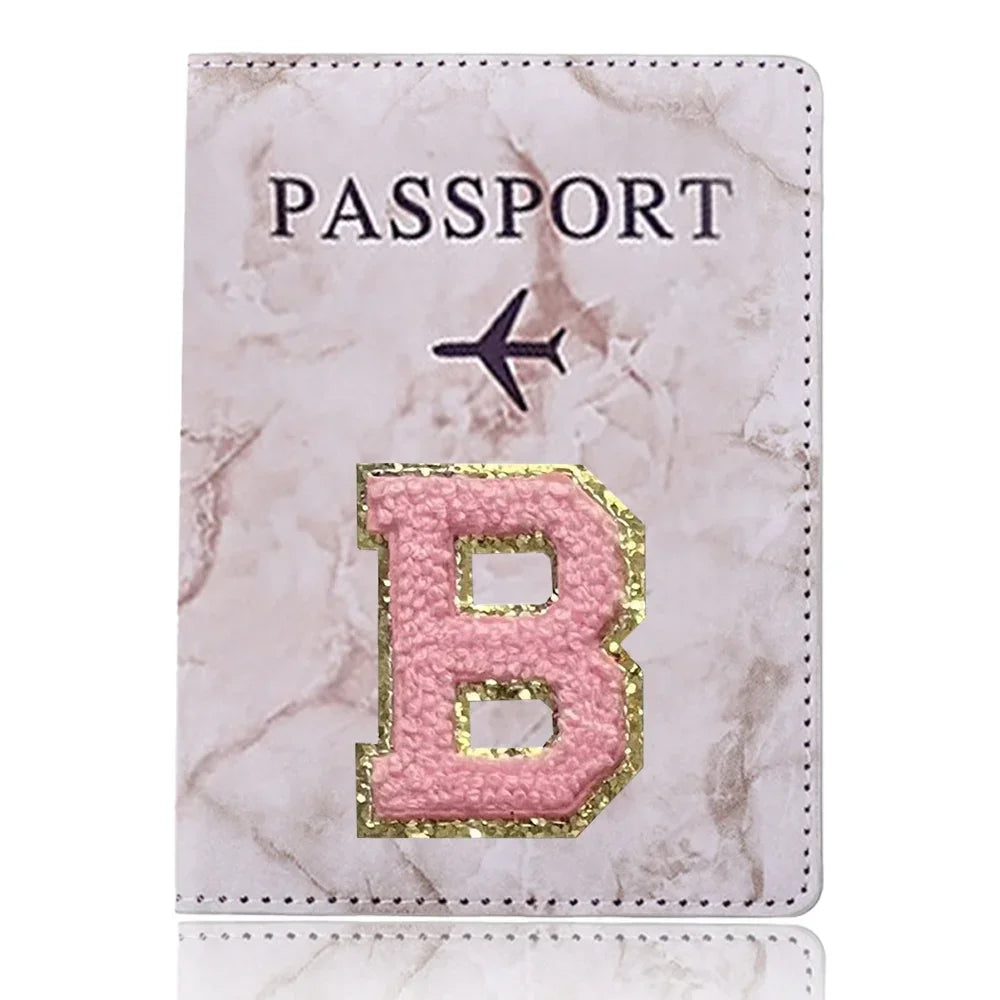 Embroidered Letter Passport Holder with Card Pocket