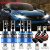 Set of LED headlight bulbs for a Honda Civic featuring high, low, and fog light options with various installation designs.