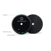 Black foam polishing pads for car detailing showing the sponge, hook and loop, and hard backing.